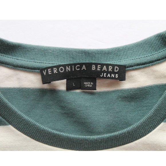 Veronica Beard Tyla Knotted Stripe T-Shirt Dress / Large / Teal Ecru - Picture 8 of 12